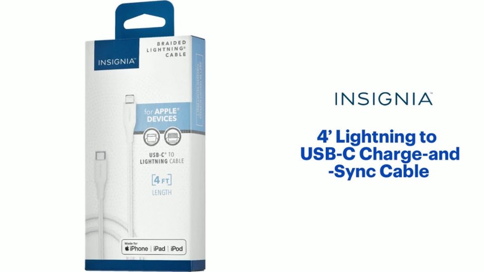 Insignia™ - 4’ USB-C to Lightning Charge-and-Sync Cable Features video 0 minutes 46 seconds