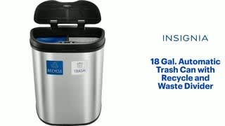 Insignia - 18 Gal. Automatic Trash Can with Recycle and Waste Divider Features video 1 minutes 31 seconds