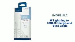 Insignia - 6' Lightning to USB-C Charge-and-Sync Cable Features video 0 minutes 33 seconds