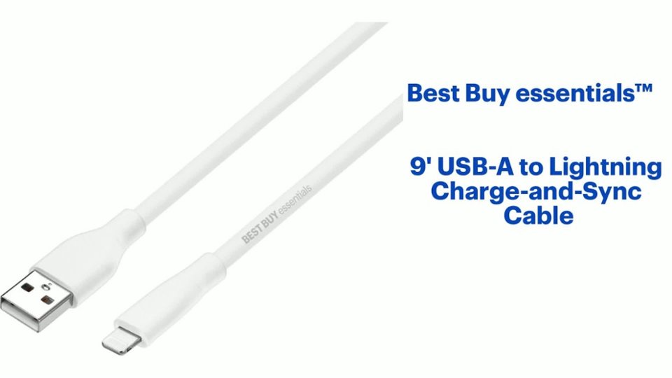 Best Buy essentials™ - 9' USB-A to Lightning Charge-and-Sync Cable Features video 1 minutes 04 seconds