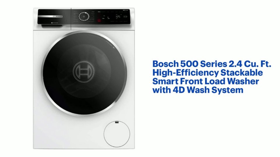 Bosch 500 Series 2.4 Cu. Ft. High-Efficiency Stackable Smart Front Load Washer Features video 1 minutes 17 seconds