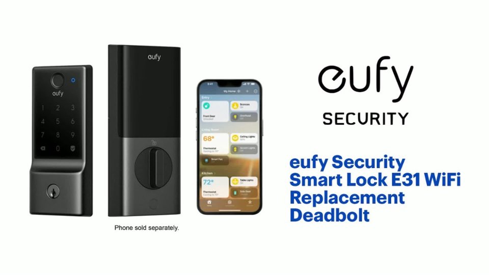Smart Lock E31 WiFi Replacement Deadbolt Unlock with eufy App, Keypad, Smart Devices, and Fingerprint Features video 1 minutes 07 seconds