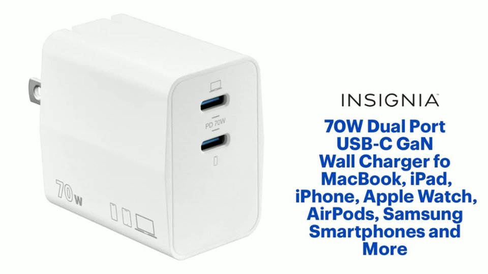 Insignia™ 70W Dual Port USB-C GaN Wall Charger Features video 1 minutes 24 seconds