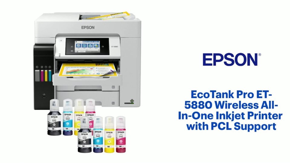 Epson EcoTank Pro ET-5880 Wireless All-In-One Inkjet Printer with PCL Support Features video 2 minutes 15 seconds