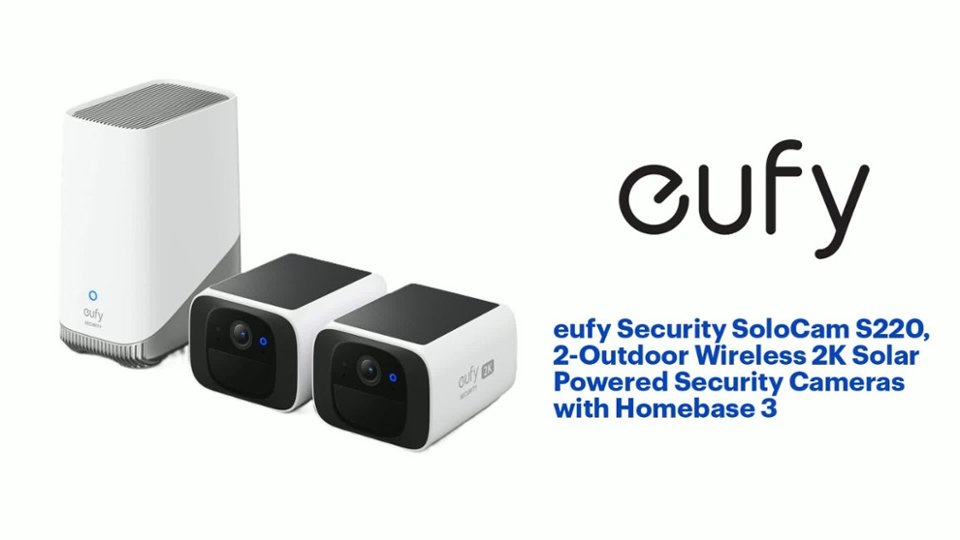 eufy Security - SoloCam S220, 2-Outdoor Wireless 2K Solar Powered Security Cameras with Homebase 3 - White Product Features video 1 minutes 17 seconds
