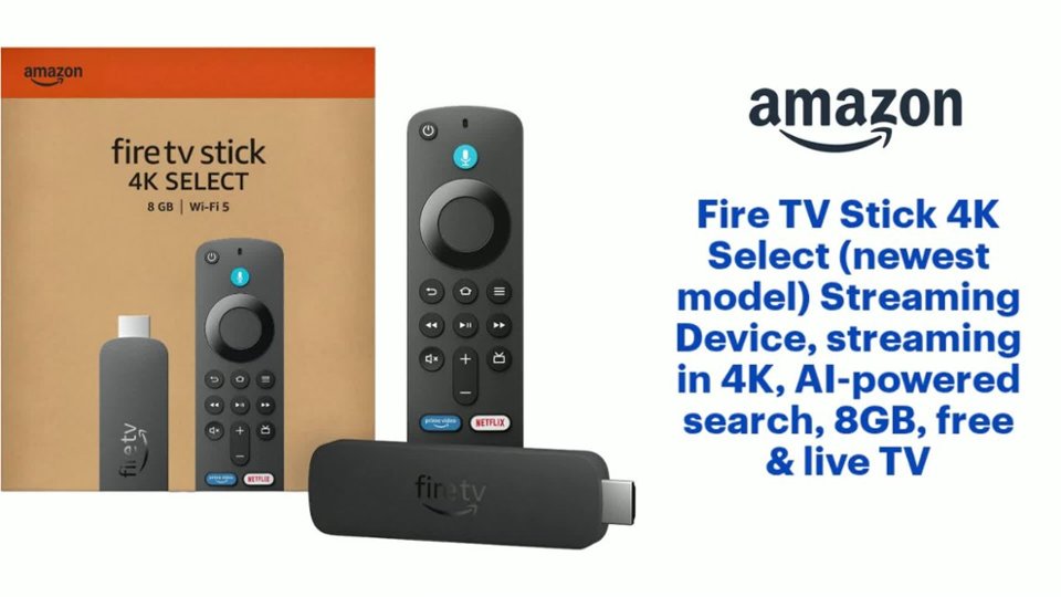 Amazon - Fire TV Stick 4K Select (newest model) Streaming Device, streaming in 4K, AI-powered search, 8GB, free & live TV video 1 minutes 46 seconds