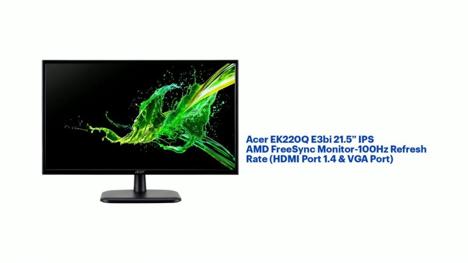Acer - EK220Q E3bi 21.5” IPS AMD FreeSync Monitor-100Hz Refresh Rate (HDMI Port 1.4 & VGA Port) Features video 1 minutes 16 seconds