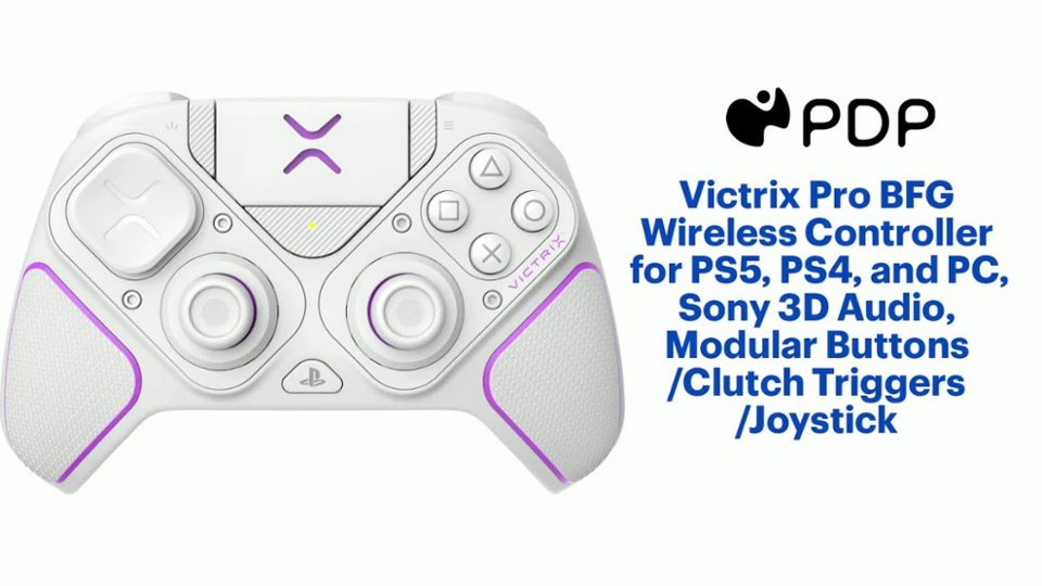 PDP - Victrix Pro BFG Wireless Controller for PS5, PS4, and PC, Sony 3D Audio, Modular Buttons/Clutch Triggers/Joystick - White Product Features video 1 minutes 25 seconds