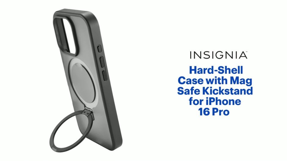 InsigniaT - Hard-Shell Case with MagSafe Kickstand for iPhone 16 Pro - Black Product Features video 1 minutes 23 seconds
