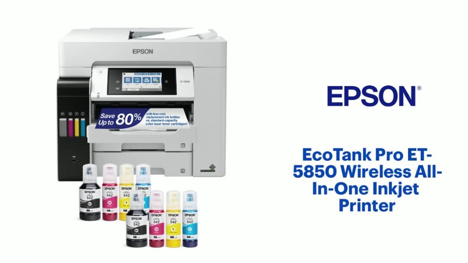 Epson EcoTank Pro ET-5850 Wireless All-In-One Inkjet Printer Features video 2 minutes 21 seconds
