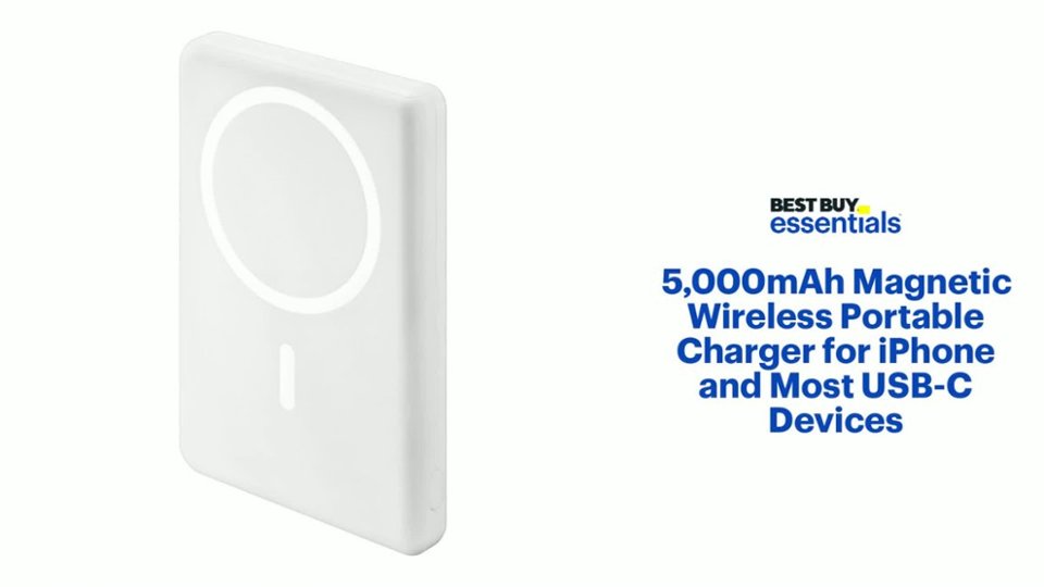 Best Buy essentials™ 5,000mAh Magnetic Wireless Portable Charger Features video 1 minutes 19 seconds