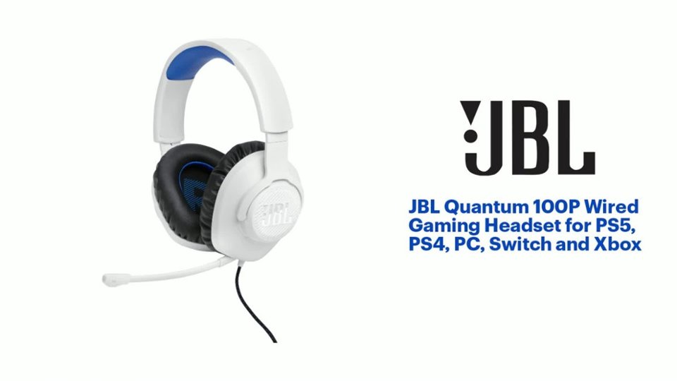 JBL - Quantum 100P Wired Gaming Headset for PS5, PS4, PC, Switch and Xbox - White Product Features video 1 minutes 15 seconds
