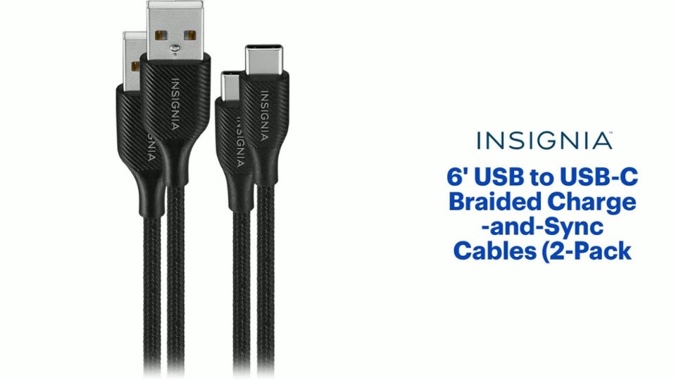 Insignia™ 6' USB to USB-C Braided Charge-and-Sync Cables (2-Pack) Features video 1 minutes 10 seconds