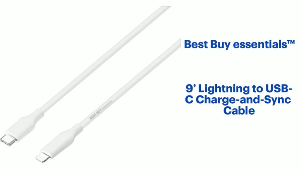 Best Buy essentials™ - 9’ USB-C to Lightning Charge-and-Sync Cable Features video 1 minutes 08 seconds