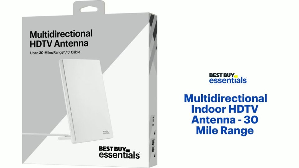 Best Buy essentials™ - Multidirectional Indoor HDTV Antenna - 30 Mile Range Features video 1 minutes 06 seconds
