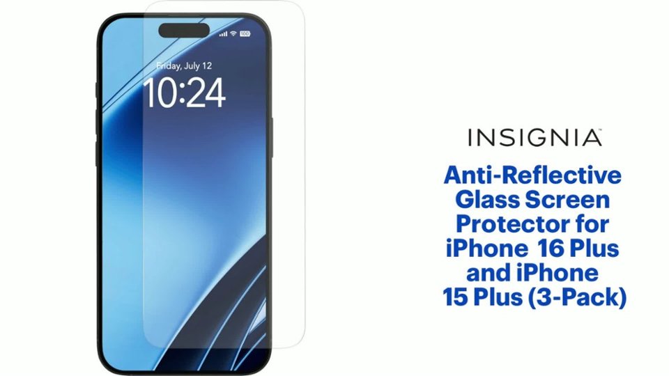 InsigniaT - Anti-Reflective Glass Screen Protector for iPhone 16 Plus and iPhone 15 Plus (3-Pack) - Clear Product Features video 1 minutes 09 seconds