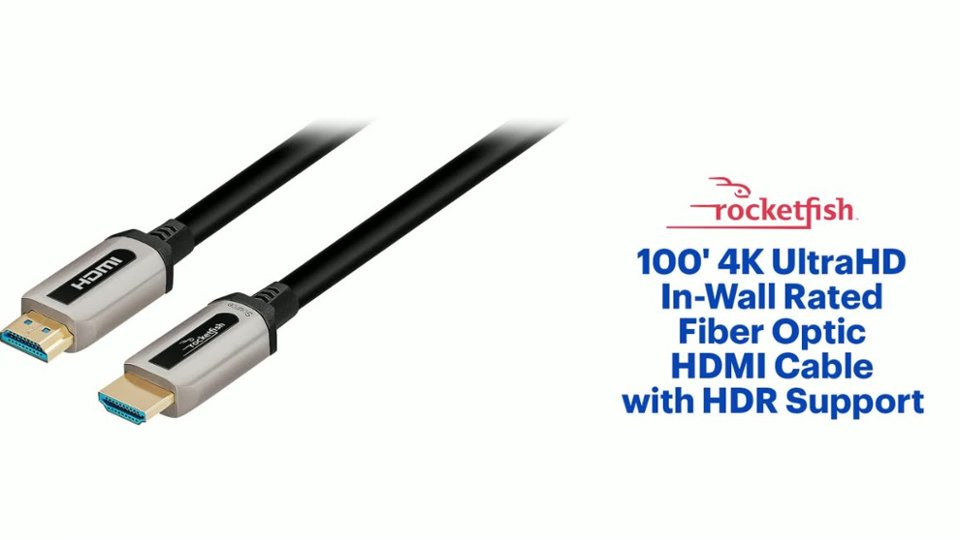 Rocketfish™ 100' 4K UltraHD In-Wall Rated Fiber Optic HDMI Cable with HDR Support Features video 1 minutes 21 seconds