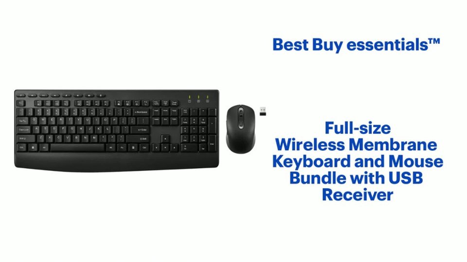 Best Buy essentials™ Full-size Wireless Membrane Keyboard and Mouse Bundle Features video 2 minutes 06 seconds