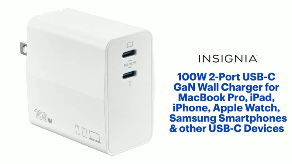 Insignia™ 100W 2-Port USB-C GaN Wall Charger Features video 0 minutes 54 seconds