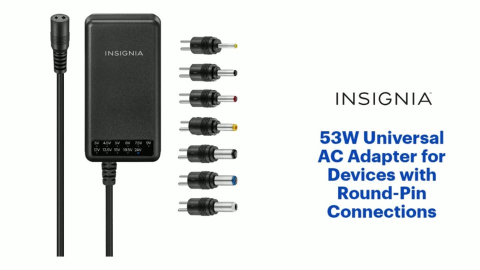 Insignia™ - 53W Universal AC Adapter for Devices with Round-Pin Connections video 1 minutes 37 seconds