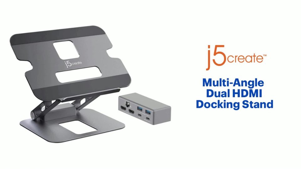 j5create - Multi-Angle Dual HDMI Docking Stand - Silver Product Features video 1 minutes 06 seconds