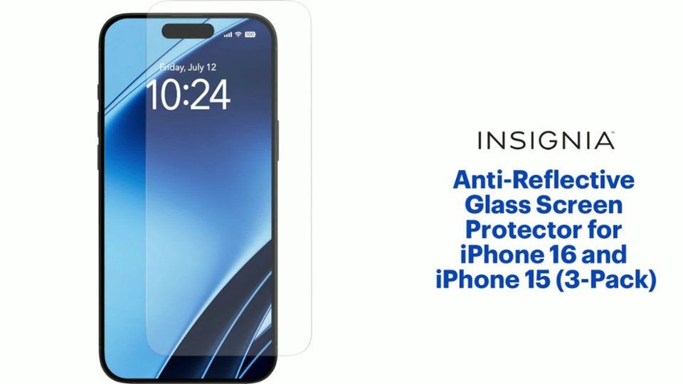 InsigniaT - Anti-Reflective Glass Screen Protector for iPhone 16 and iPhone 15 (3-Pack) - Clear Product Features video 1 minutes 00 seconds