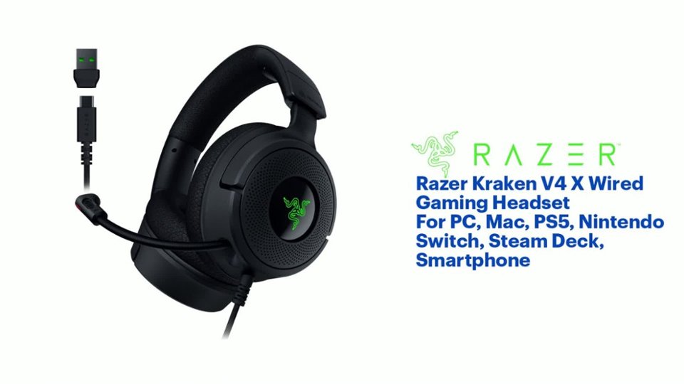Razer Kraken V4 X Wired Gaming Headset for PC, Mac, PS5 Razer Kraken V4 X Wired Gaming Headset for PC, Mac, PS5