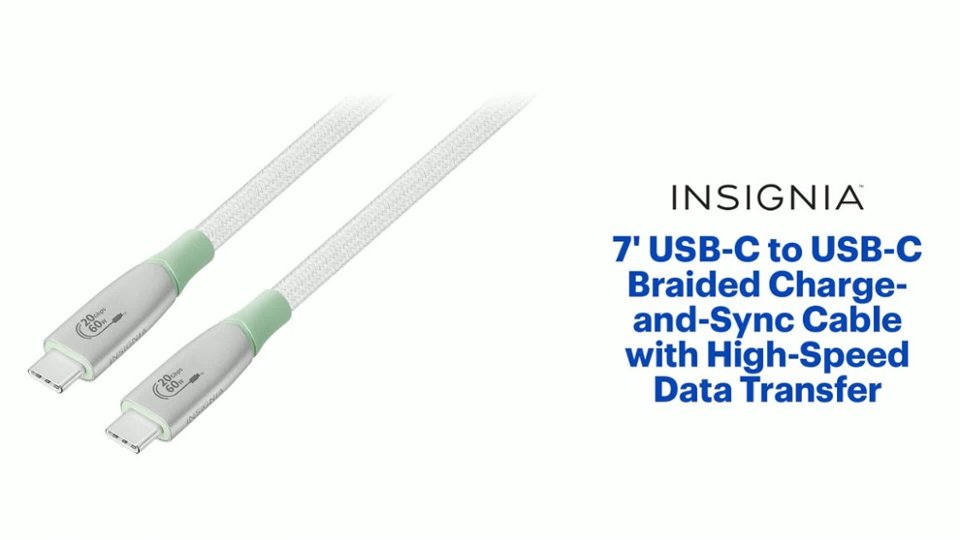 Insignia™ 7' USB-C to USB-C Braided Charge-and-Sync Cable with High-Speed Data Transfer Features video 1 minutes 19 seconds