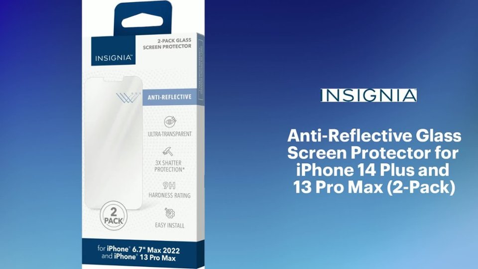 Insignia™ - Anti-Reflective Glass Screen Protector for iPhone 14 Plus and 13 Pro Max (2-Pack) Features video 1 minutes 27 seconds