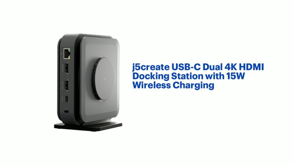 j5create USB-C Dual 4K HDMI Docking Station with 15W Wireless Charging Features video 1 minutes 29 seconds