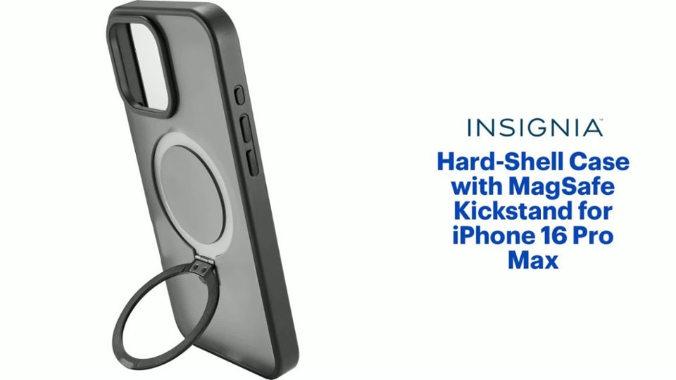 InsigniaT - Hard-Shell Case with MagSafe Kickstand for iPhone 16 Pro Max - Black Product Features video 1 minutes 19 seconds