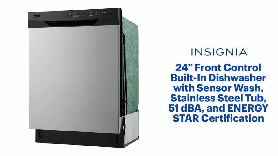 Insignia™ 24” Front Control Built-In Dishwasher with Sensor Wash, Stainless Steel Tub, 51 dBA Features video 1 minutes 57 seconds