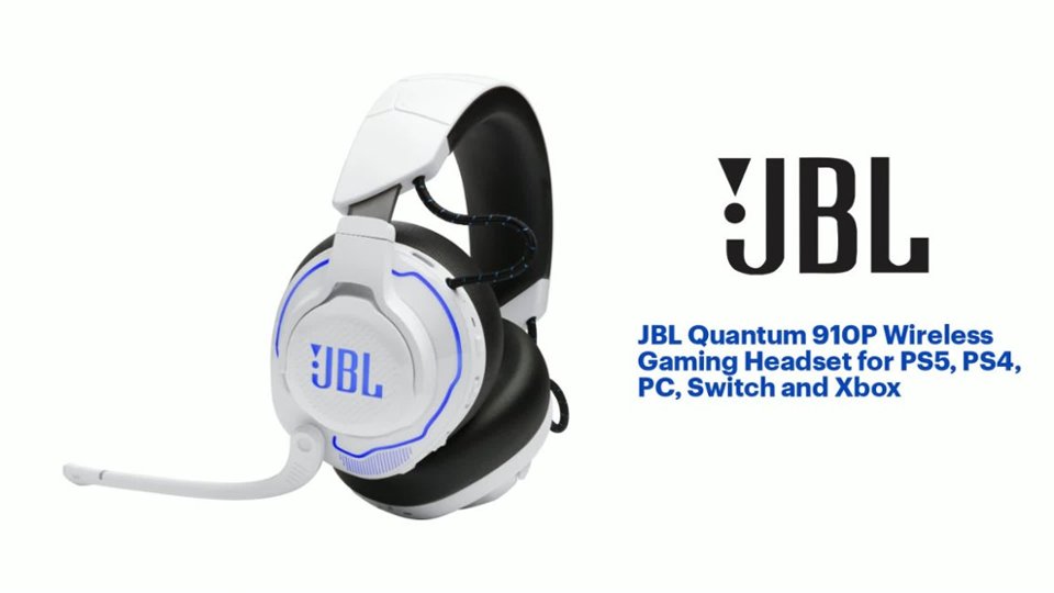 JBL - Quantum 910P Wireless Gaming Headset for PS5, PS4, PC, Switch and Xbox - White Product Features video 1 minutes 44 seconds