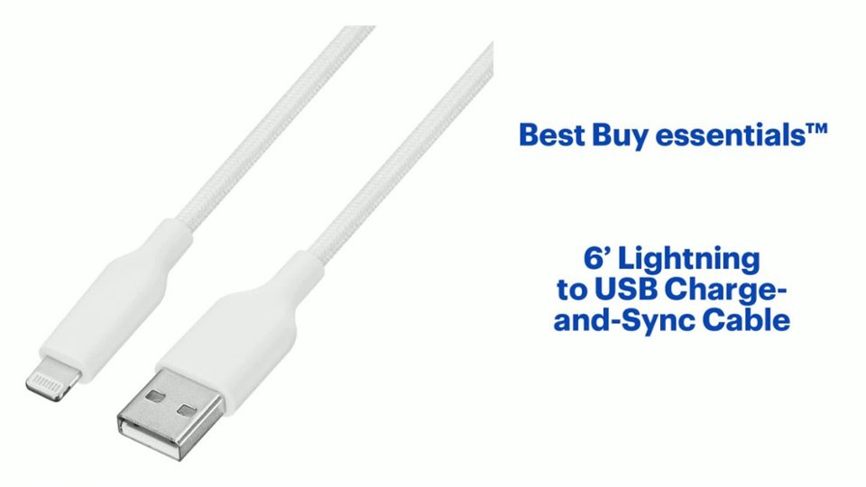 Best Buy essentials™ 6’ Lightning to USB Braided Charge-and-Sync Cable Features video 1 minutes 01 seconds