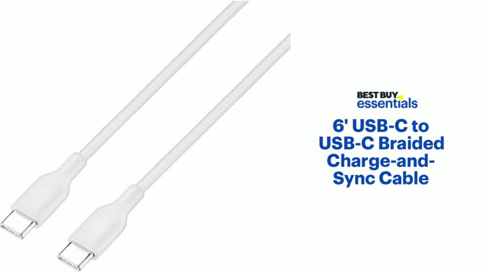 Best Buy essentials™ 6' USB-C to USB-C Braided Charge-and-Sync Cable Features video 1 minutes 05 seconds