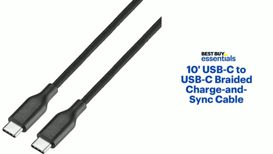 Best Buy essentials™ 10' USB-C to USB-C Braided Charge-and-Sync Cable Features video 0 minutes 58 seconds
