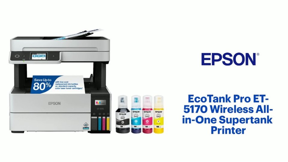 Epson EcoTank Pro ET-5170 Wireless All-in-One Supertank Printer Features video 1 minutes 58 seconds