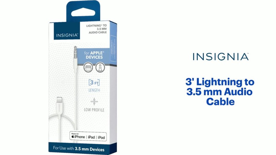 Insignia™ - 3' Lightning to 3.5 mm Audio Cable Features video 0 minutes 51 seconds