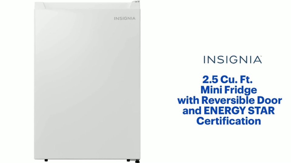 Insignia™ 2.5 Cu. Ft. Mini Fridge with Reversible Door and ENERGY STAR Certification Features video 1 minutes 24 seconds