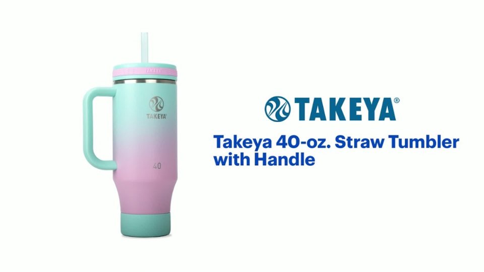 Takeya - 40-oz. Straw Tumbler with Handle - Ombre Dream Product Features video 1 minutes 24 seconds