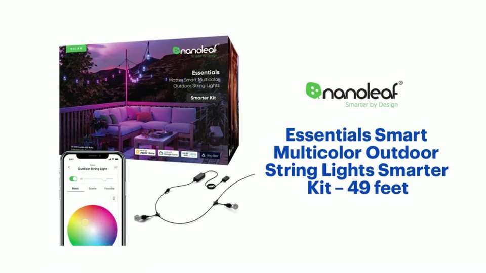 Nanoleaf Essentials Smart Multicolor Outdoor String Lights Smarter Kit - 49 feet - White and Colors Product Features video 1 minutes 05 seconds