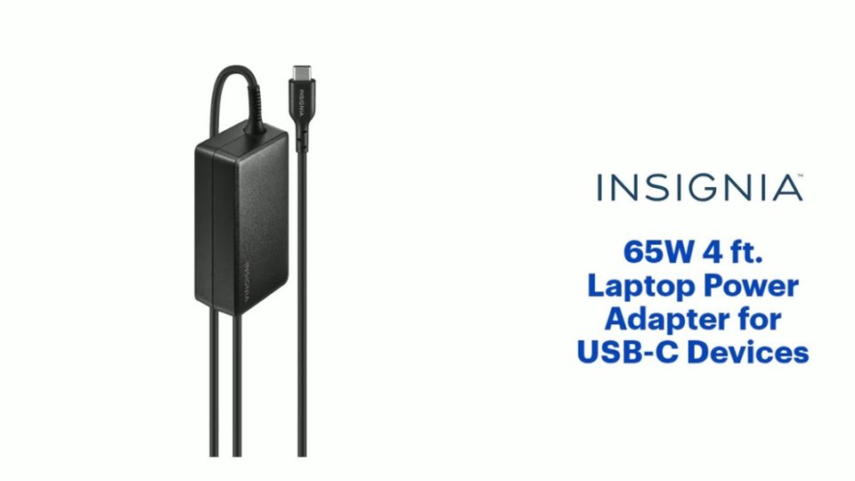 Insignia™ - 65W 4 ft. Laptop Power Adapter for USB-C Devices - Features video 1 minutes 21 seconds