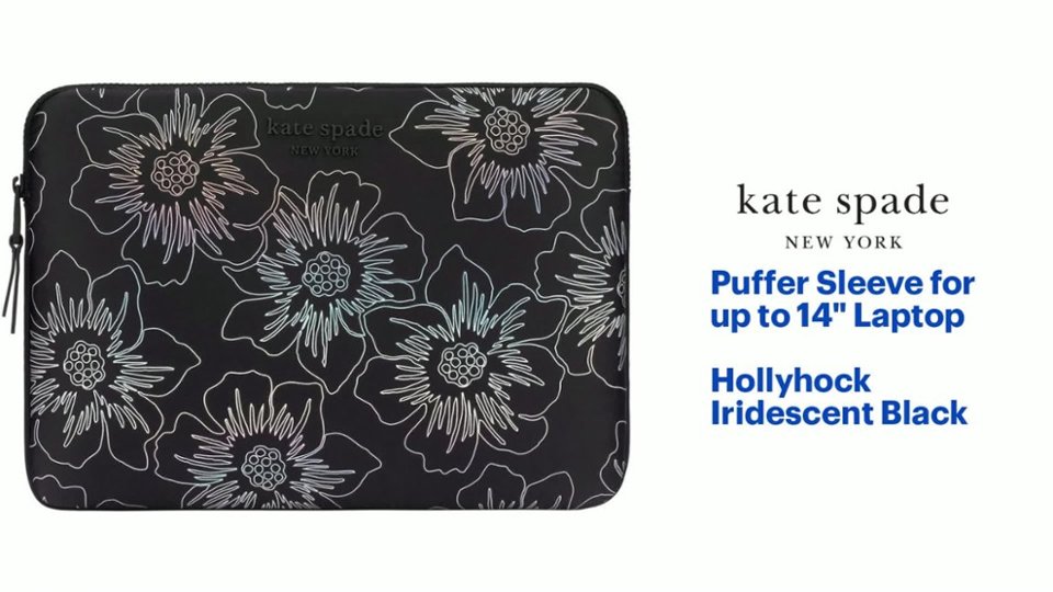 kate spade new york - Puffer Sleeve for up to 14" Laptop - Hollyhock Iridescent Black Product Features video 0 minutes 50 seconds