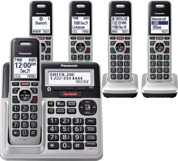 Panasonic - KX-TGF975S Link2Cell DECT 6.0 Expandable Cordless Phone System with Digital Answering System and Smart Call Blocker - Silver