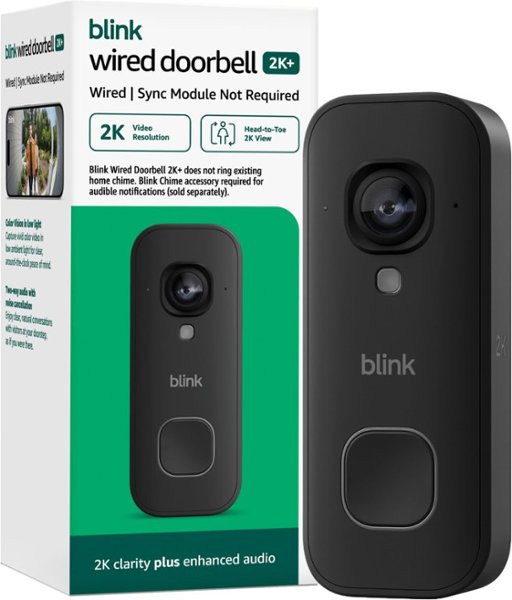 Blink - Wired Doorbell 2K+ - Head-to-Toe 2K video doorbell, continuous hardwired power, enhanced audio - Black
