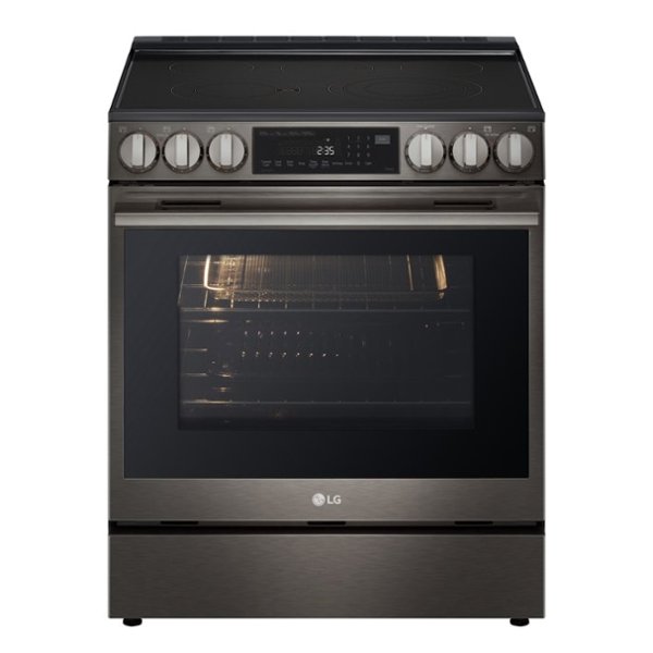 LG - 30-in Wide 6.3 Cu. Ft. Slide-In Electric True Convection Range with 5 Elements, InstaView and Premium Handle - Black Stainless Steel