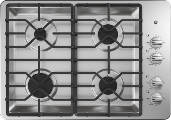 GE - 30 in. Wide 4 Burner Built-In Gas Cooktop with Dishwasher-Safe Grates - Stainless Steel