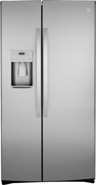 GE - 36 in. Wide 25.1 Cu. Ft. Side-By-Side Refrigerator with External Ice & Water Dispenser - Stainless Steel