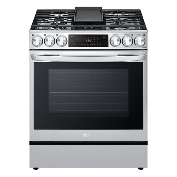LG - 30-in Wide 6.3 Cu. Ft. Smart Slide-in Dual Fuel True Convection Range with 5 Burners, EasyClean and Air Fry - Stainless Steel