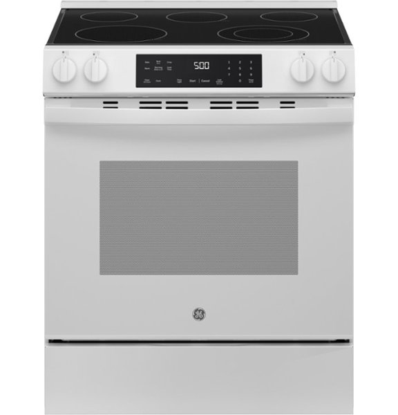 GE - 30 in. Wide 5 Elements 5.3 Cu. Ft. Slide-In Electric Range with Self-Clean and Steam Cleaning Option and Crisp Mode - White